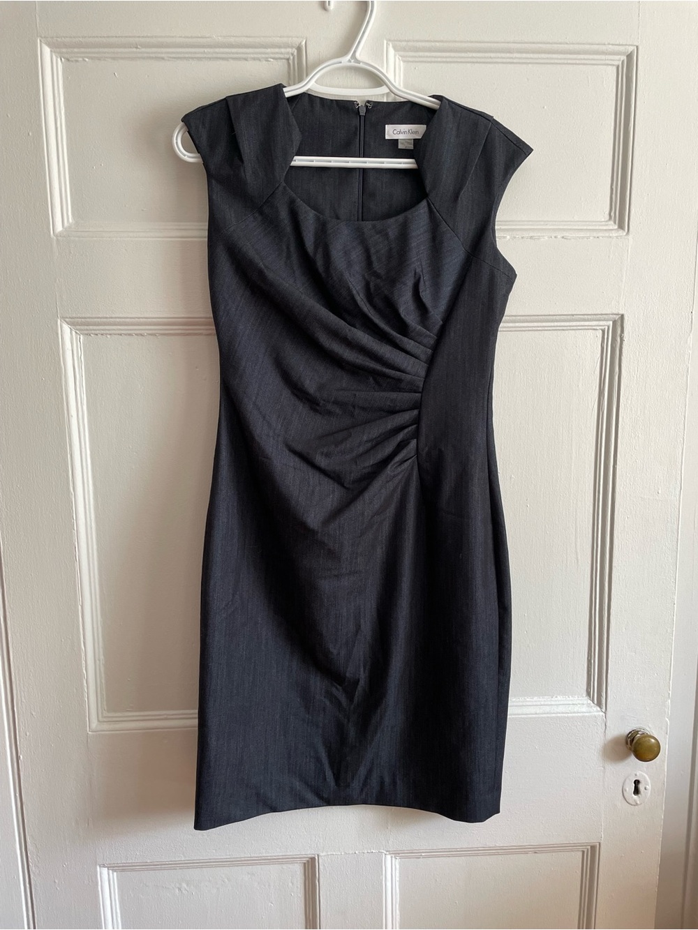 Calvin Klein Navy Ruched Sheath Midi Dress
